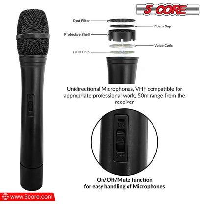 5Core Wireless Microphone VHF Fixed Dual Frequency Microfono Inalambrico 100FT Range